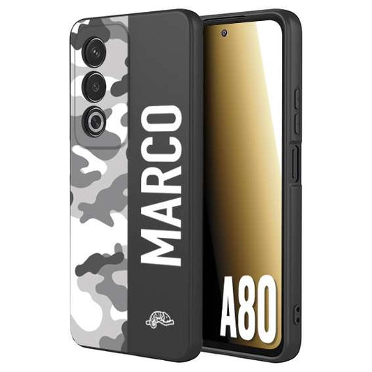 CUSTOMIZZA - Custodia cover nera morbida in tpu compatibile per Oppo A80 camouflage mimetico militare personalizzata nome bianco