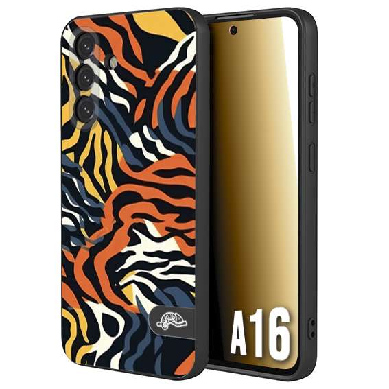 CUSTOMIZZA - Custodia cover nera morbida in tpu compatibile per Samsung A16 leopardato maculato tigrato tiger colorata gialla blu arancio