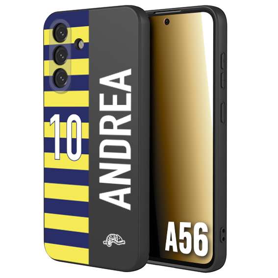 CUSTOMIZZA - Custodia cover nera morbida in tpu compatibile per Samsung A56 5G personalizzata calcio football nome e numero calciatori giallo blu