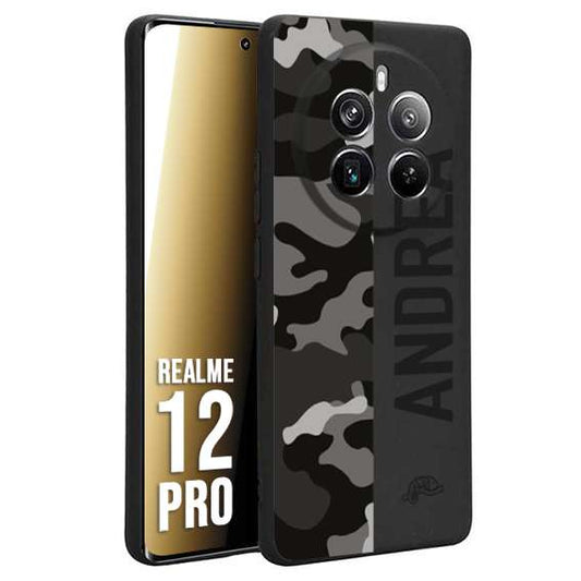 CUSTOMIZZA - Custodia cover nera morbida in tpu compatibile per Realme 12 PRO camouflage mimetico militare personalizzata nome