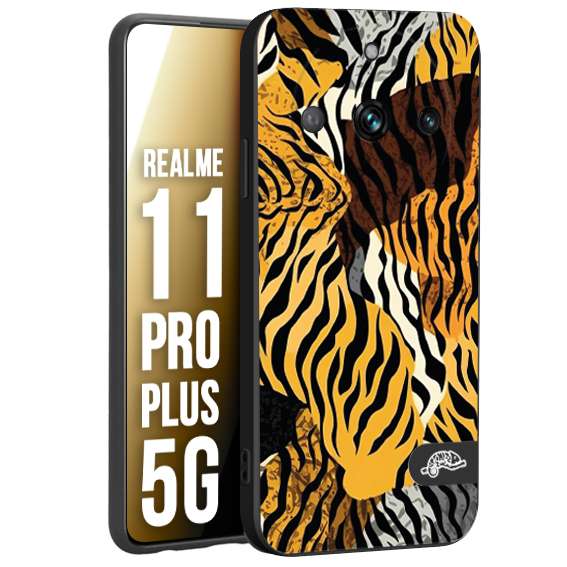 CUSTOMIZZA - Custodia cover nera morbida in tpu compatibile per Oppo Realme 11 PRO PLUS 5G leopardato tigrato tiger colorata donna fashion estate