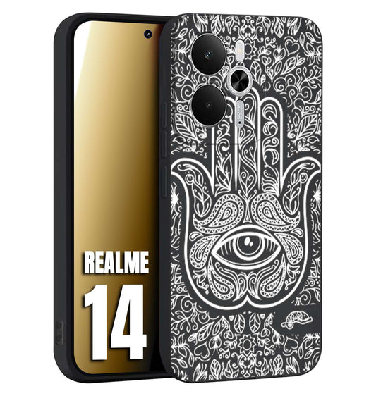 CUSTOMIZZA - Custodia cover nera morbida in tpu compatibile per Realme 14 5G mano di fatima effetto rilievo mandala donna