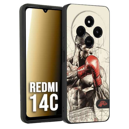 CUSTOMIZZA - Custodia cover nera morbida in tpu compatibile per Xiaomi Redmi 14C pugilato pugili disegno tattoo guantoni box sport ring