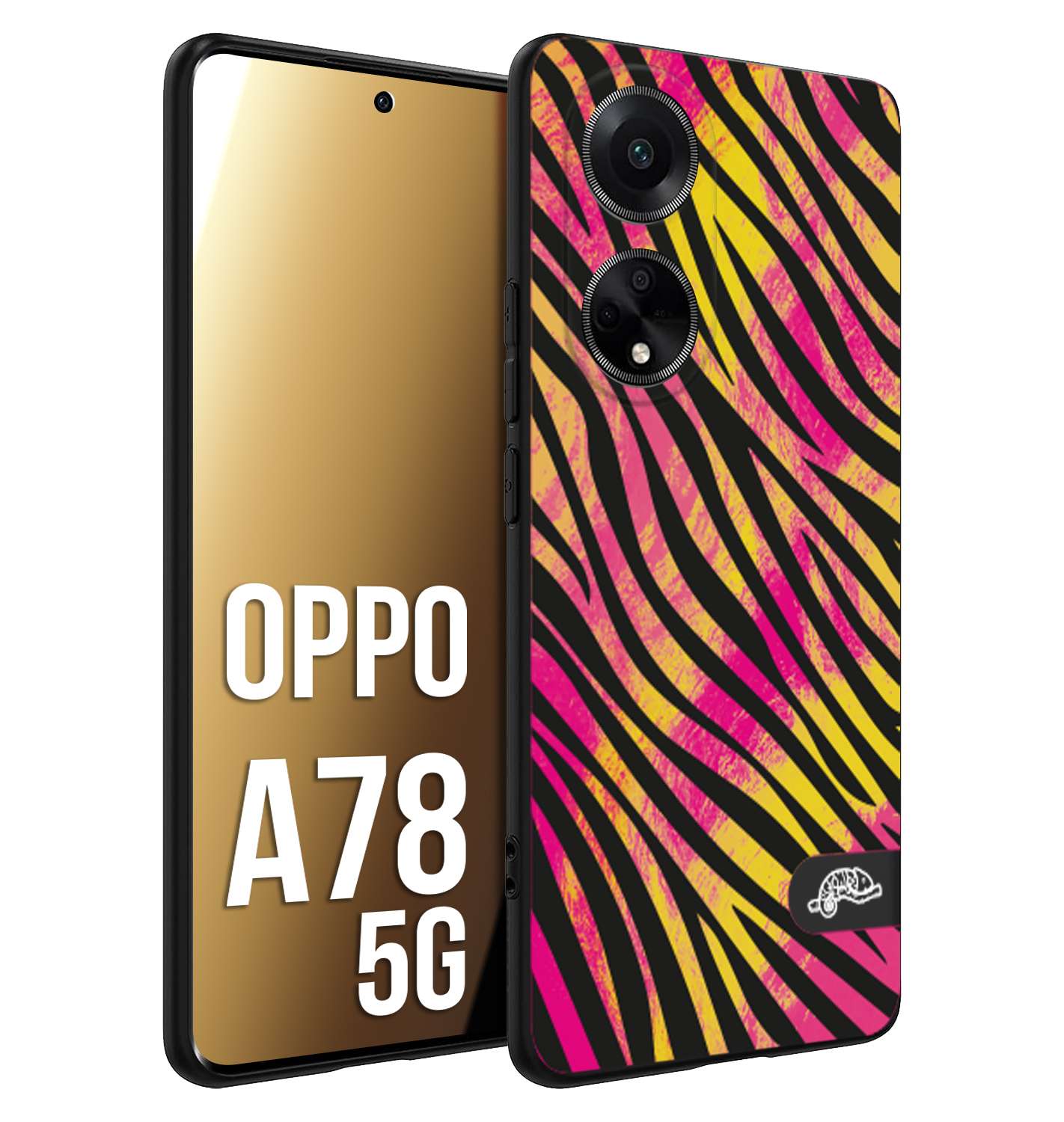 CUSTOMIZZA - Custodia cover nera morbida in tpu compatibile per Oppo A78 5G zebrata maculata a rilievo soft touch donna fucsia gialla