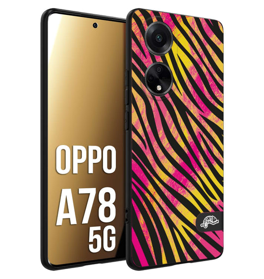 CUSTOMIZZA - Custodia cover nera morbida in tpu compatibile per Oppo A78 5G zebrata maculata a rilievo soft touch donna fucsia gialla