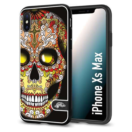 CUSTOMIZZA - Custodia cover nera morbida in tpu compatibile per iPhone Xs Max teschio messicano Mexican skull giallo rosso arancio