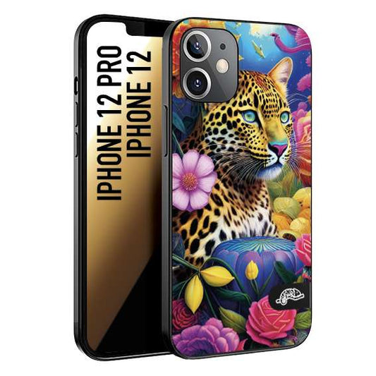 CUSTOMIZZA - Custodia cover nera morbida in tpu compatibile per iPhone 12 - 12 PRO astratti donna flower fantasia leopardo ghepardo animali colorati