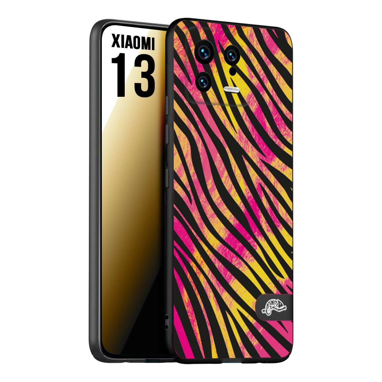 CUSTOMIZZA - Custodia cover nera morbida in tpu compatibile per Xiaomi 13 zebrata maculata a rilievo soft touch donna fucsia gialla