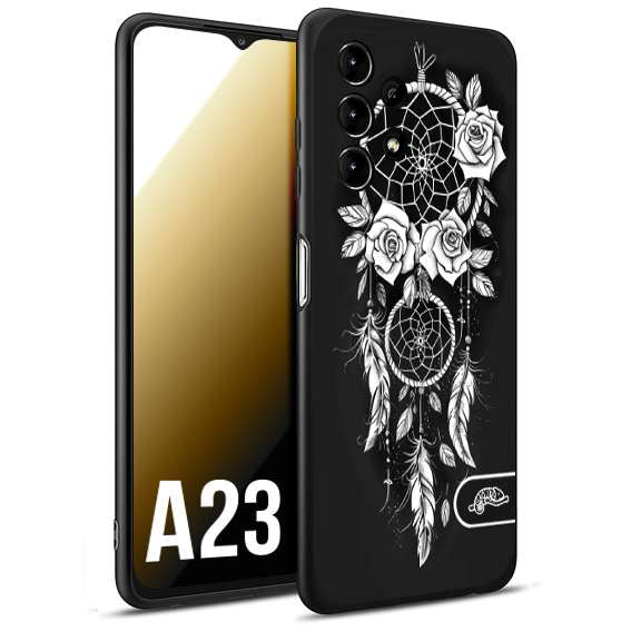CUSTOMIZZA - Custodia cover nera morbida in tpu compatibile per Samsung A23 acchiappasogni dreamcatcher black and white bianco a rilievo disegnato tattoo tatuaggio