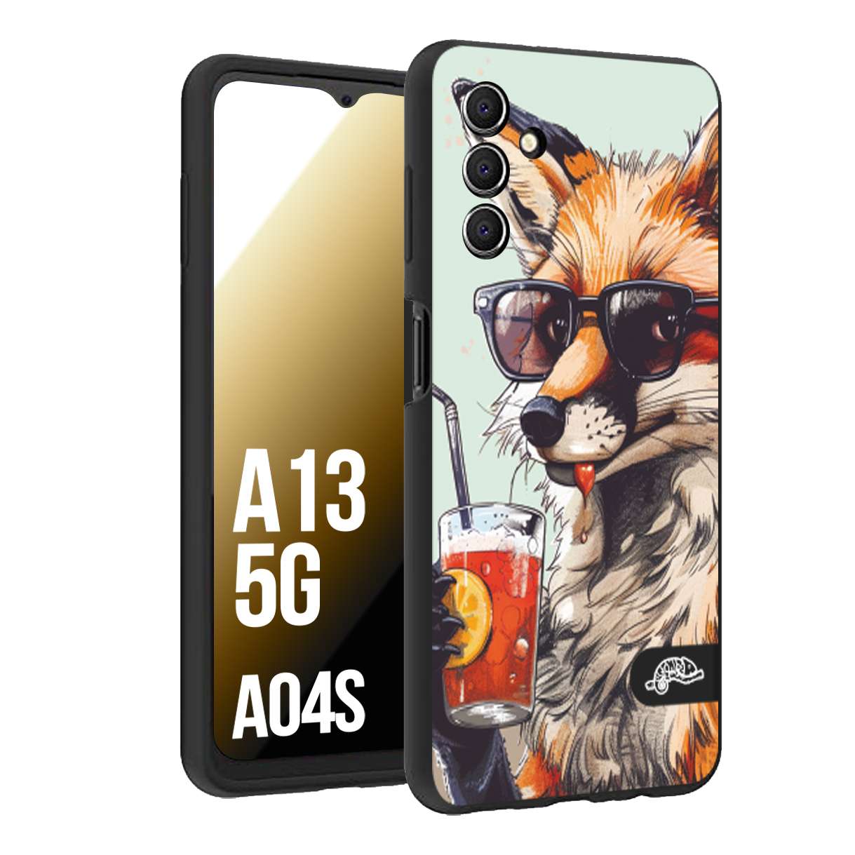 CUSTOMIZZA - Custodia cover nera morbida in tpu compatibile per Samsung A04S - A13 5G estate disegnata cocktails animali simpatici fox volpe negroni