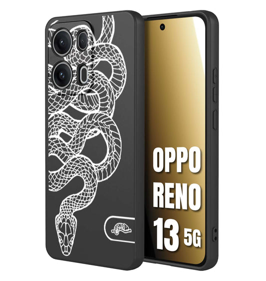 CUSTOMIZZA - Custodia cover nera morbida in tpu compatibile per Oppo Reno 13 5G serpente snake bianco a rilievo disegnato tattoo tatuaggio