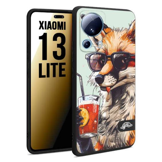 CUSTOMIZZA - Custodia cover nera morbida in tpu compatibile per Xiaomi 13 LITE estate disegnata cocktails animali simpatici fox volpe negroni