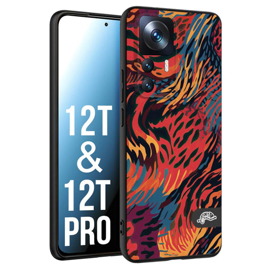CUSTOMIZZA - Custodia cover nera morbida in tpu compatibile per Xiaomi 12T - 12T PRO leopardato maculato tigrato colorata fiamme rossa blu arancione