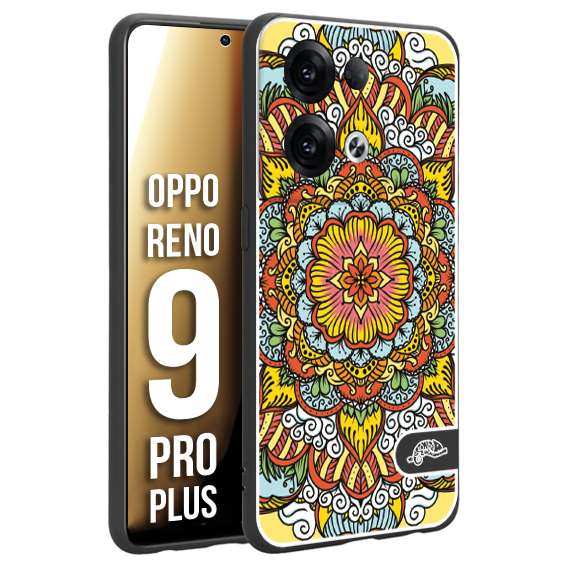 CUSTOMIZZA - Custodia cover nera morbida in tpu compatibile per Oppo Reno 9 PRO PLUS mandala colorato fiore nuvole arancione