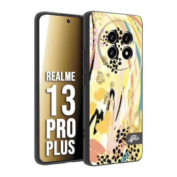 CUSTOMIZZA - Custodia cover nera morbida in tpu compatibile per Realme 13 PRO PLUS astratti donna flower fantasia estate gialla rosa leopardata