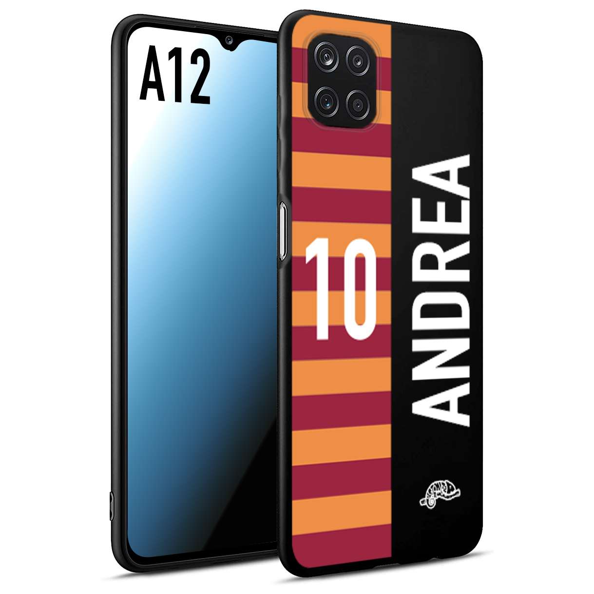 CUSTOMIZZA - Custodia cover nera morbida in tpu compatibile per Samsung A12 personalizzata calcio football nome e numero calciatori giallo rossi