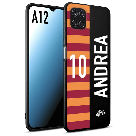 CUSTOMIZZA - Custodia cover nera morbida in tpu compatibile per Samsung A12 personalizzata calcio football nome e numero calciatori giallo rossi