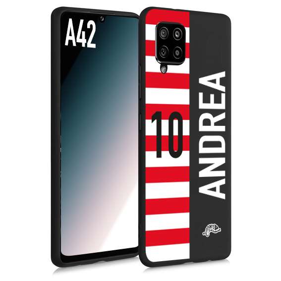 CUSTOMIZZA - Custodia cover nera morbida in tpu compatibile per Samsung A42 personalizzata calcio football nome e numero calciatori bianco rossa