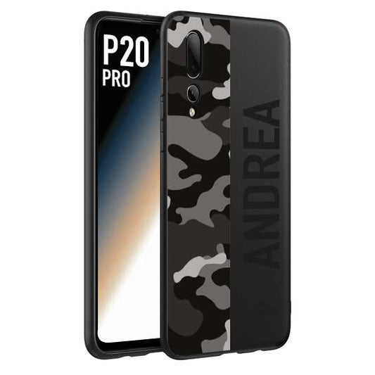 CUSTOMIZZA - Custodia cover nera morbida in tpu compatibile per Huawei P20 PRO camouflage mimetico militare personalizzata nome