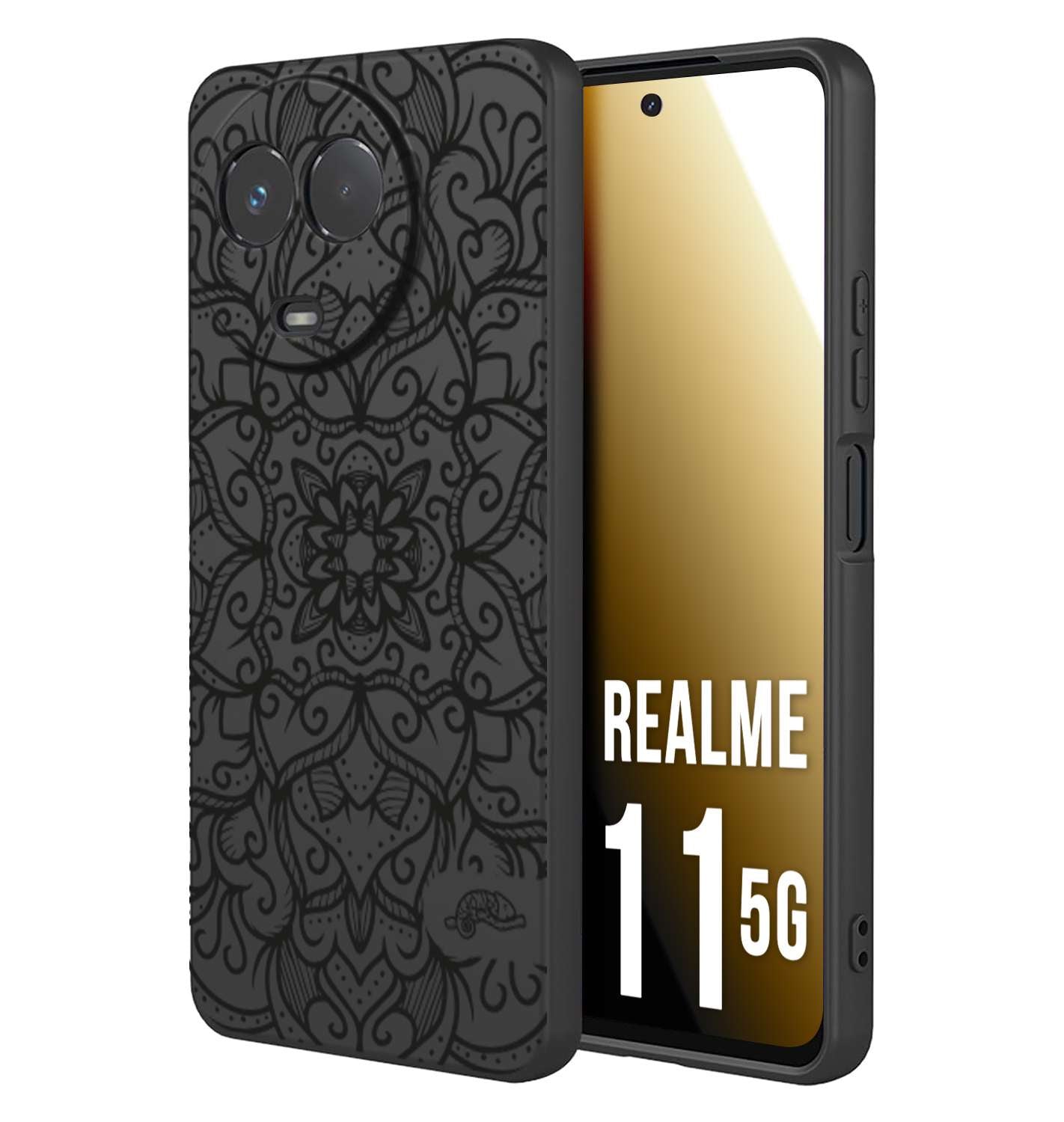 CUSTOMIZZA - Custodia cover nera morbida in tpu compatibile per Oppo Realme 11 5G mandala nero fiore vedo non vedo donna