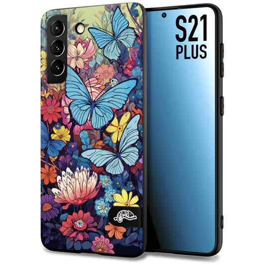 CUSTOMIZZA - Custodia cover nera morbida in tpu compatibile per Samsung S21 PLUS farfalle butterfly moderno donna disegnate gialla blu rosa