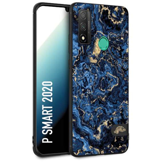 CUSTOMIZZA - Custodia cover nera morbida in tpu compatibile per Huawei P Smart 2020 effetto marmo marble blu venature dorato psichedelico