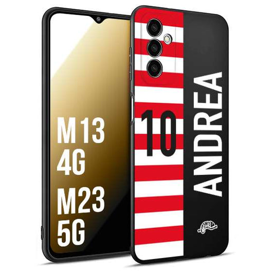 CUSTOMIZZA - Custodia cover nera morbida in tpu compatibile per Samsung M13 4G - M23 5G personalizzata calcio football nome e numero calciatori bianco rossa