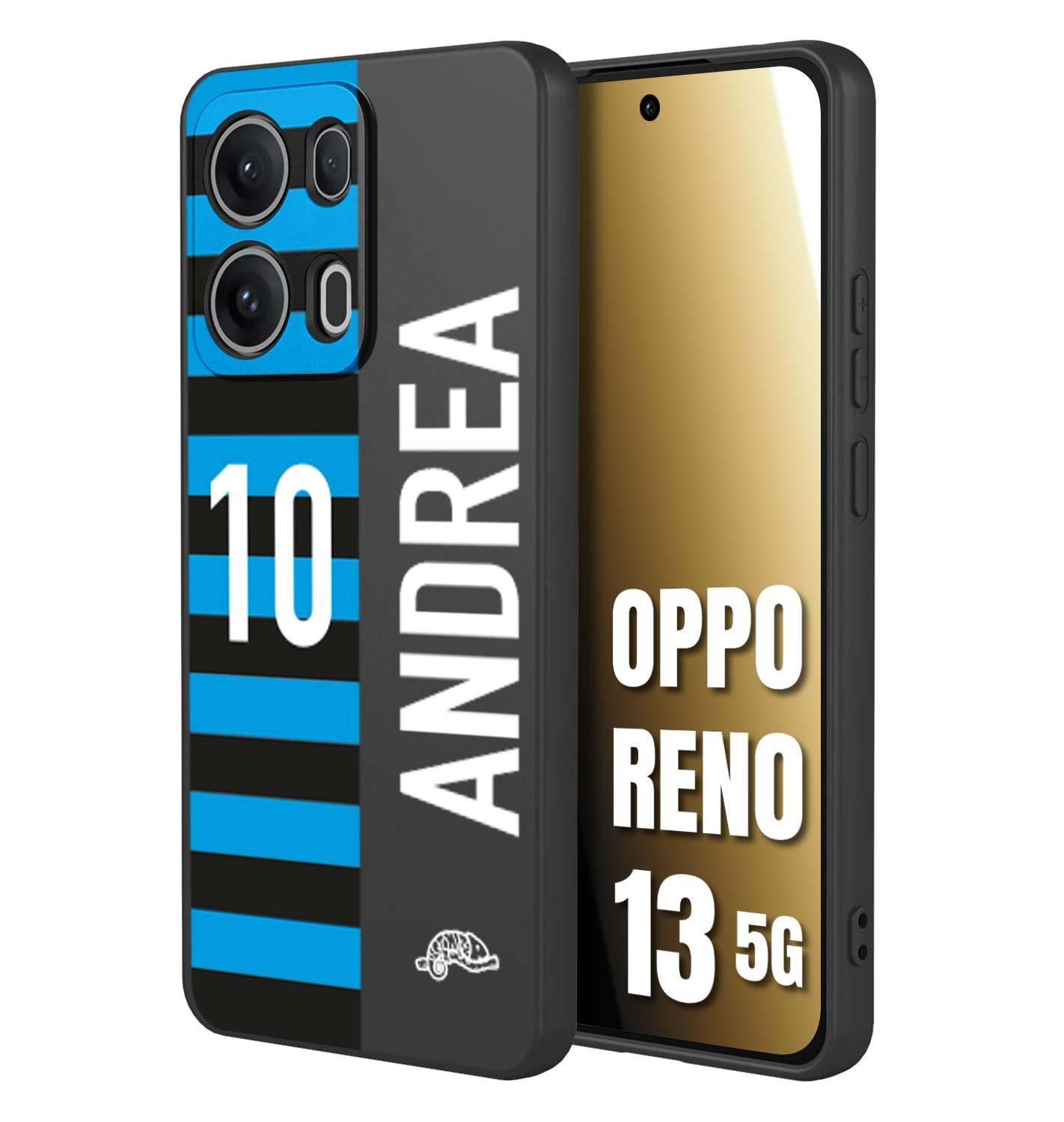 CUSTOMIZZA - Custodia cover nera morbida in tpu compatibile per Oppo Reno 13 5G personalizzata calcio football nome e numero calciatori nerazzurra