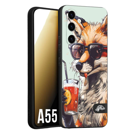 CUSTOMIZZA - Custodia cover nera morbida in tpu compatibile per Samsung A55 5G estate disegnata cocktails animali simpatici fox volpe negroni