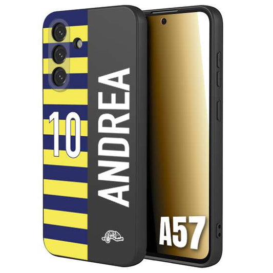 CUSTOMIZZA - Custodia cover nera morbida in tpu compatibile per Samsung A57 personalizzata calcio football nome e numero calciatori giallo blu