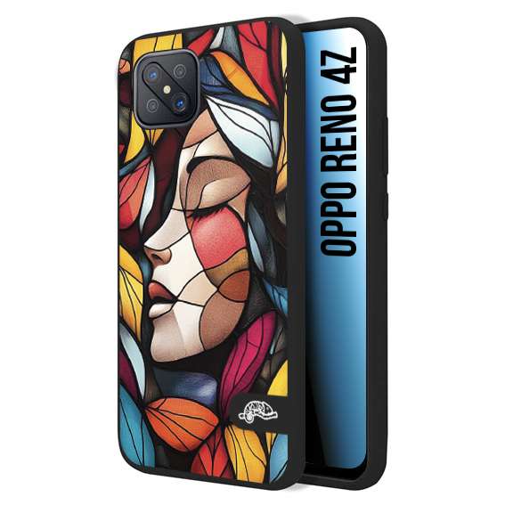 CUSTOMIZZA - Custodia cover nera morbida in tpu compatibile per Oppo Reno 4Z Vetrata artistica volto di donna profilo fogliare mosaico di vetro colorato