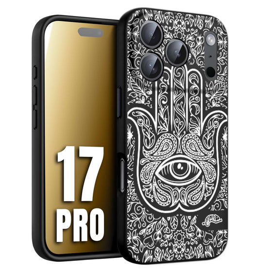 CUSTOMIZZA - Custodia cover nera morbida in tpu compatibile per iPhone 17 PRO mano di fatima effetto rilievo mandala donna