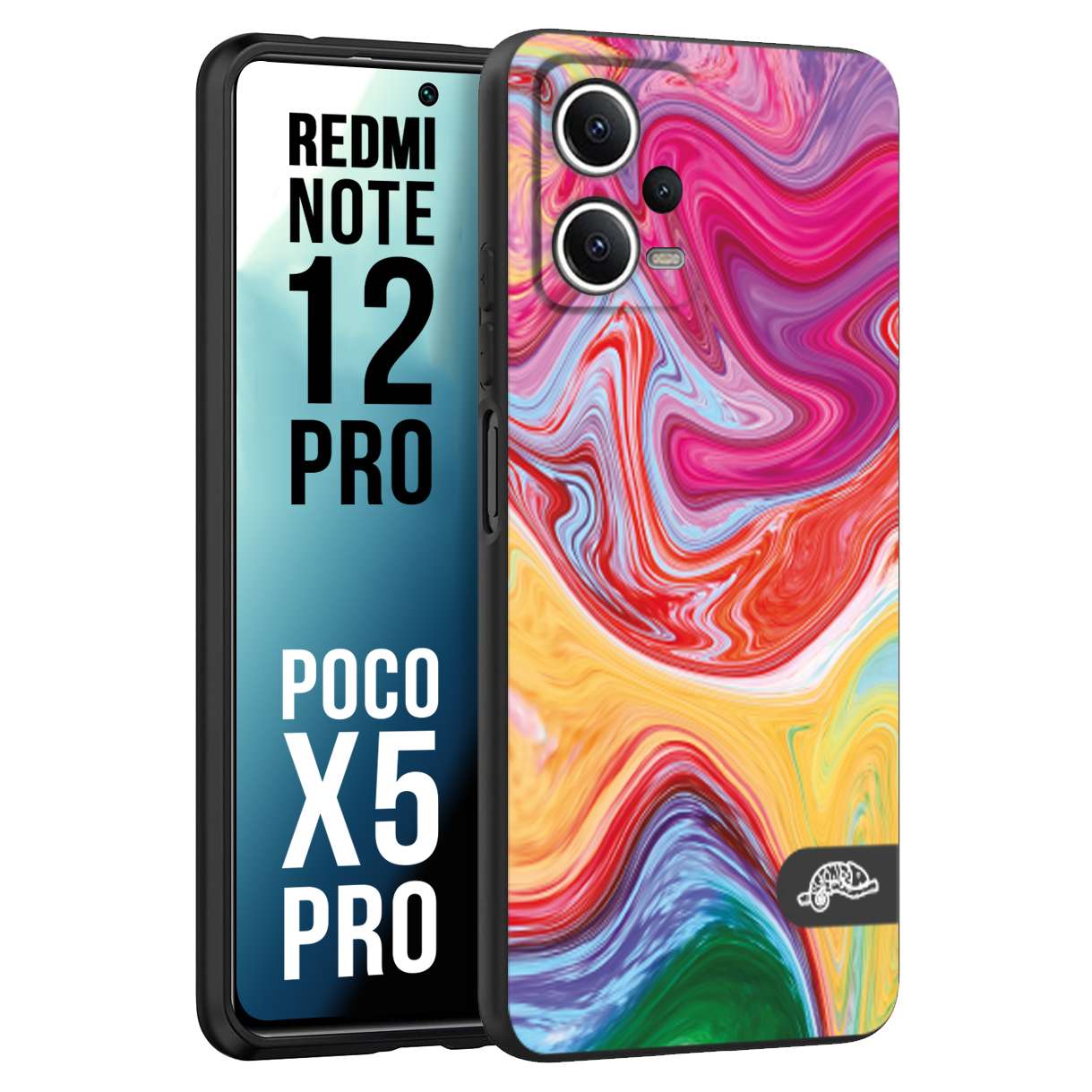 CUSTOMIZZA - Custodia cover nera morbida in tpu compatibile per Xiaomi Redmi Note 12 PRO - POCO X5 PRO colorata fantasia vortice marmo onde verde fucsia gialla