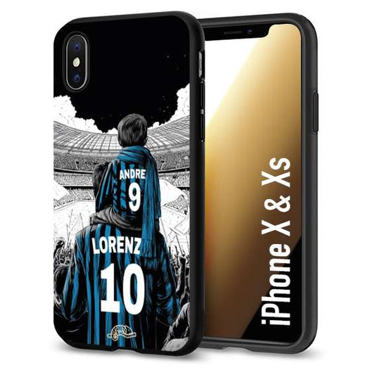 CUSTOMIZZA - Custodia cover nera morbida in tpu compatibile per iPhone X - Xs personalizzata calcio football padre e figlio calciatori nerazzurra