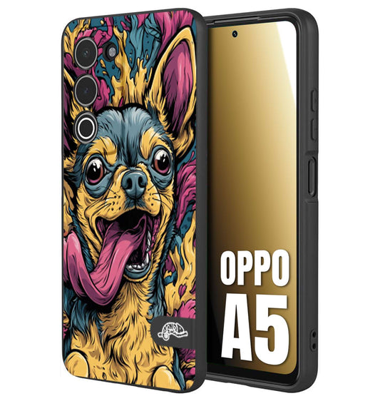 CUSTOMIZZA - Custodia cover nera morbida in tpu compatibile per Oppo A5 Chihuahua illustrazione cane pop art cane street art cartone animato