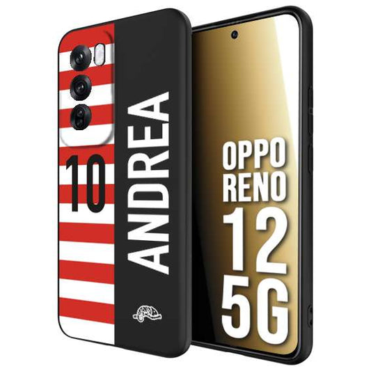 CUSTOMIZZA - Custodia cover nera morbida in tpu compatibile per Oppo Reno 12 5G personalizzata calcio football nome e numero calciatori bianco rossa
