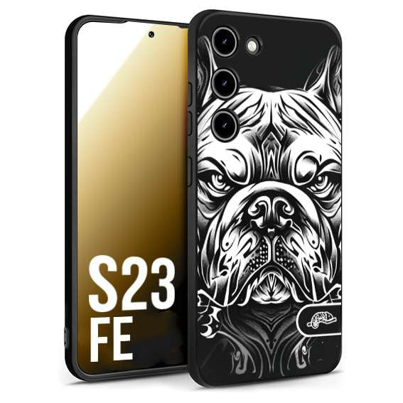 CUSTOMIZZA - Custodia cover nera morbida in tpu compatibile per Samsung S23 FE bulldog bianco a rilievo disegnato tattoo tatuaggio