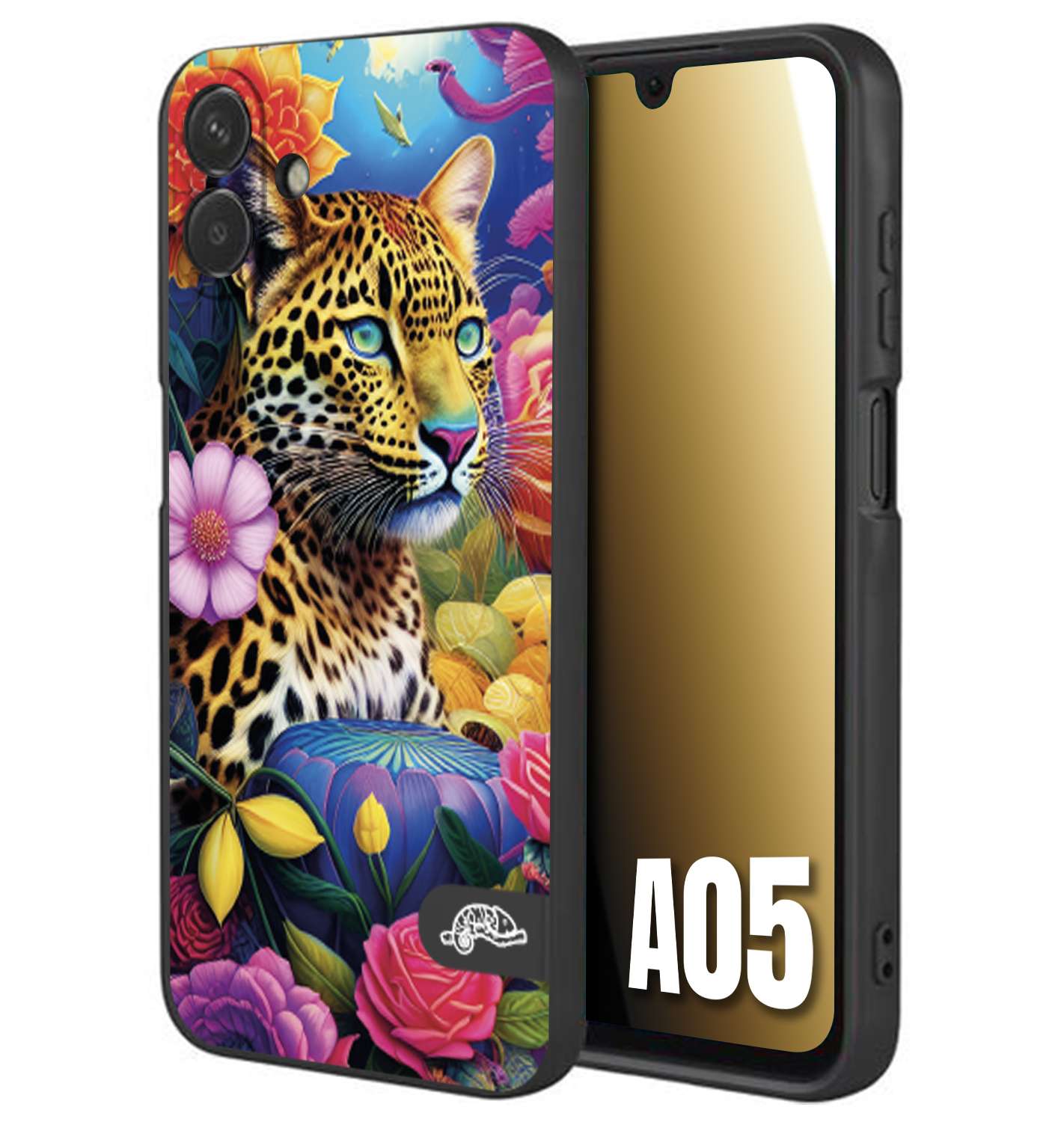 CUSTOMIZZA - Custodia cover nera morbida in tpu compatibile per Samsung A05 astratti donna flower fantasia leopardo ghepardo animali colorati
