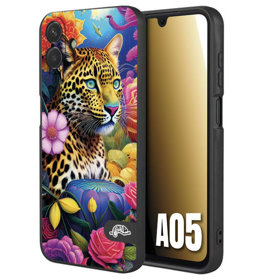 CUSTOMIZZA - Custodia cover nera morbida in tpu compatibile per Samsung A05 astratti donna flower fantasia leopardo ghepardo animali colorati