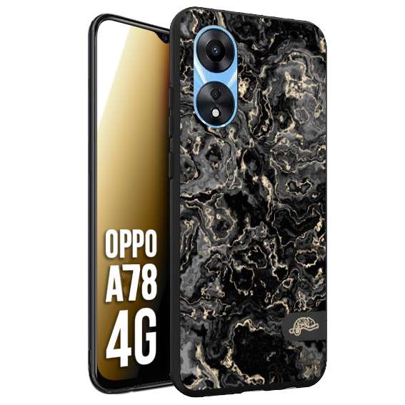 CUSTOMIZZA - Custodia cover nera morbida in tpu compatibile per Oppo A78 4G effetto marmo marble nero black venature dorato pietra
