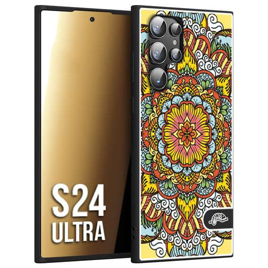 CUSTOMIZZA - Custodia cover nera morbida in tpu compatibile per Samsung S24 ULTRA mandala colorato fiore nuvole arancione