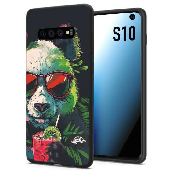 CUSTOMIZZA - Custodia cover nera morbida in tpu compatibile per Samsung S10 estate disegnata cocktails animali simpatici panda mojito