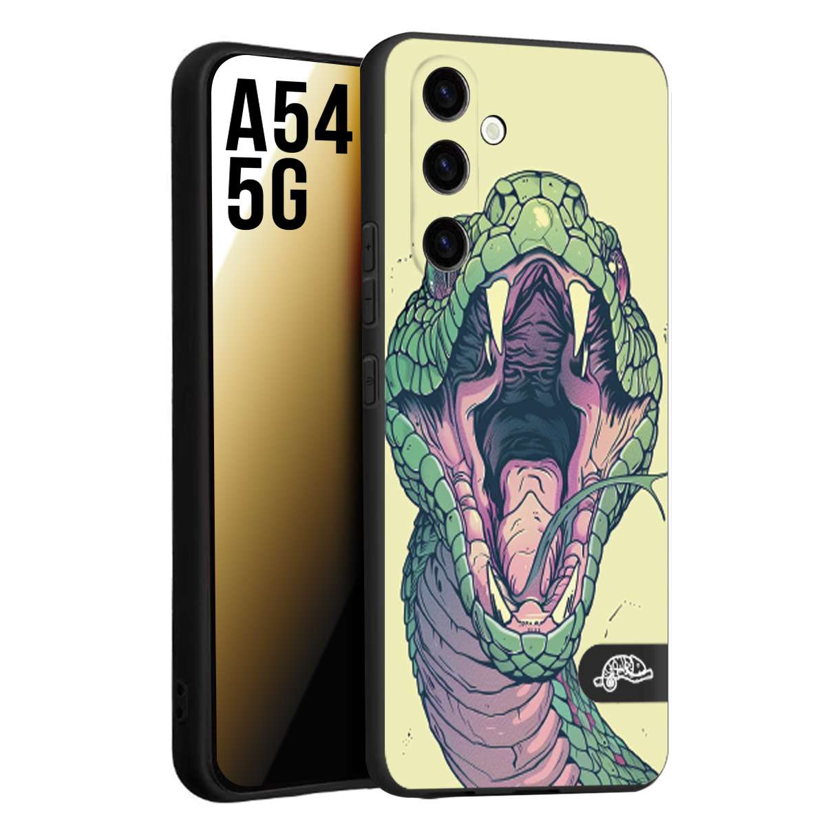 CUSTOMIZZA - Custodia cover nera morbida in tpu compatibile per Samsung A54 5G snake yellow green serpente tatuaggio tattoo disegnato a mano