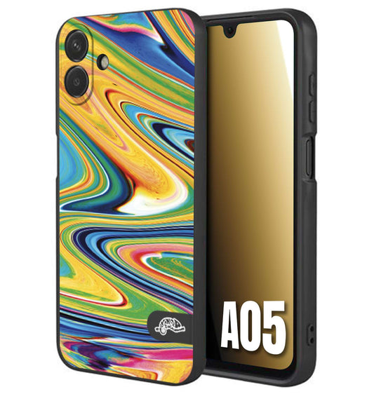 CUSTOMIZZA - Custodia cover nera morbida in tpu compatibile per Samsung A05 colorata fantasia vortice marmo arcobaleno gialla verde blu