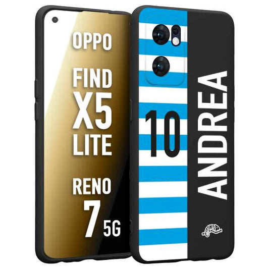 CUSTOMIZZA - Custodia cover nera morbida in tpu compatibile per Oppo Reno 7 - Find X5 LITE personalizzata calcio football nome e numero calciatori biancazzurri