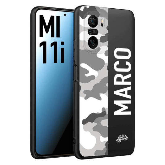 CUSTOMIZZA - Custodia cover nera morbida in tpu compatibile per Xiaomi Mi 11i camouflage mimetico militare personalizzata nome bianco