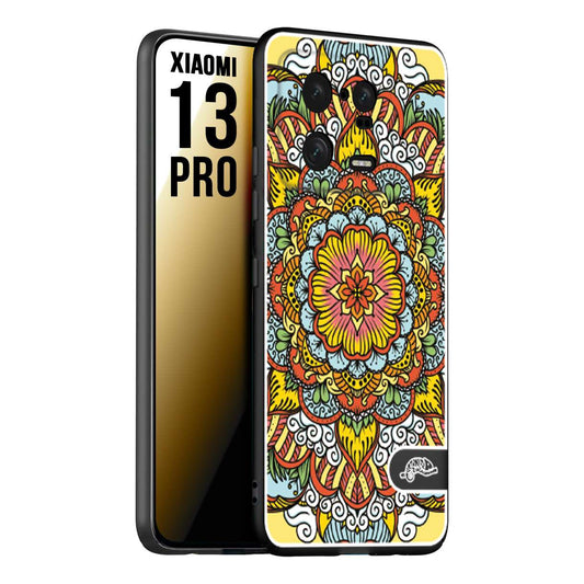 CUSTOMIZZA - Custodia cover nera morbida in tpu compatibile per Xiaomi 13 PRO mandala colorato fiore nuvole arancione