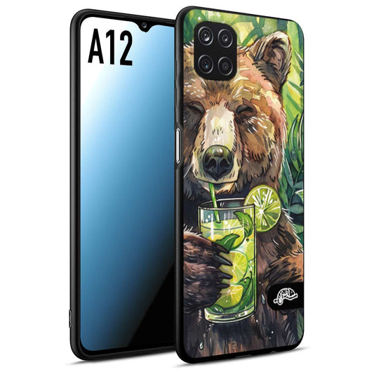 CUSTOMIZZA - Custodia cover nera morbida in tpu compatibile per Samsung A12 estate disegnata cocktails animali simpatici orso bear negroni