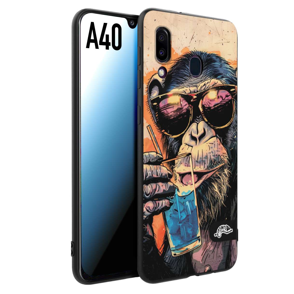 CUSTOMIZZA - Custodia cover nera morbida in tpu compatibile per Samsung A40 estate disegnata cocktails animali simpatici scimmia monkey negroni