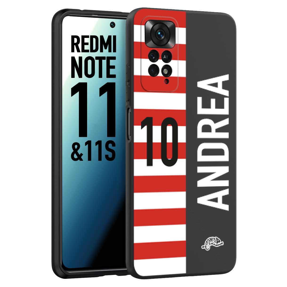 CUSTOMIZZA - Custodia cover nera morbida in tpu compatibile per Xiaomi Redmi Note 11 -  Note 11S personalizzata calcio football nome e numero calciatori bianco rossa
